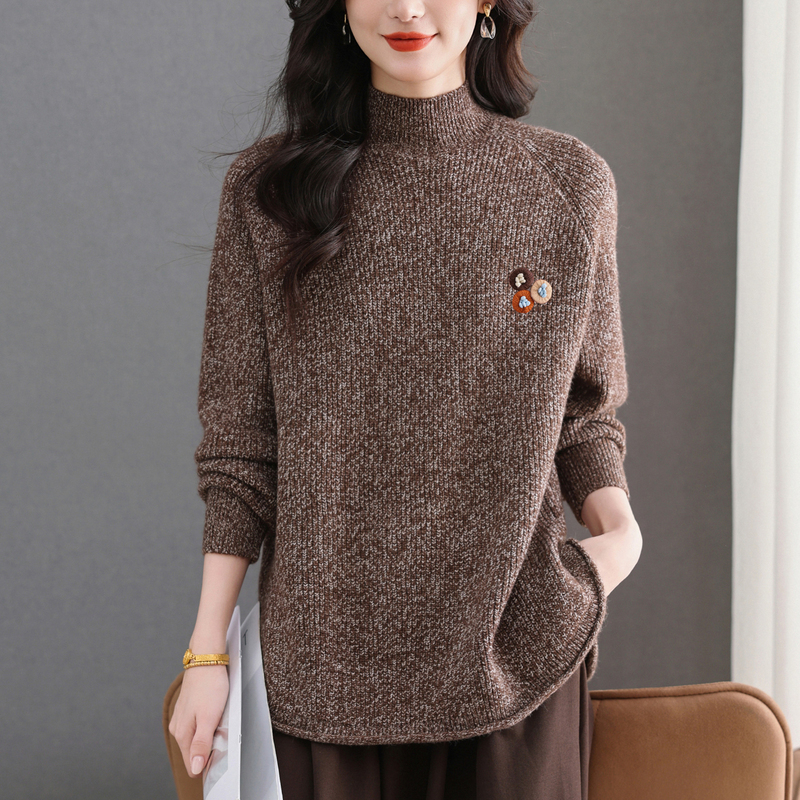 Half-Turtleneck Mixed Color Loose Plus-Size Sweater for Women 2025 Winter New Stylish Fashionable Knitted Base Sweater Wool Sweater Half-Turtleneck Mixed Color Loose Plus-Size Sweater for Women 2025 Winter New Stylish Fashionable Knitted Base Sweater Wool Sweater