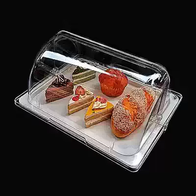 Transparent bread cover cake snack fruit tray with lid trial box fresh cold food buffet display plate