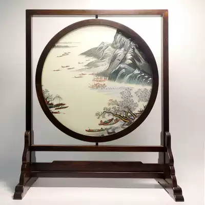 Su embroidery double-sided ornaments pure hand-made Suzhou embroidery purple sandalwood boutique small Taiwan screen Chinese characteristics to send foreigners gift