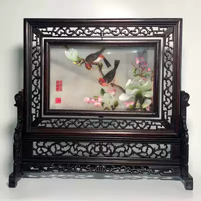 Su embroidery pure hand-finished double-sided embroidery ornaments Magnolia flowers and birds Taiwan screen pastoral style Foreign affairs business housewarming gifts