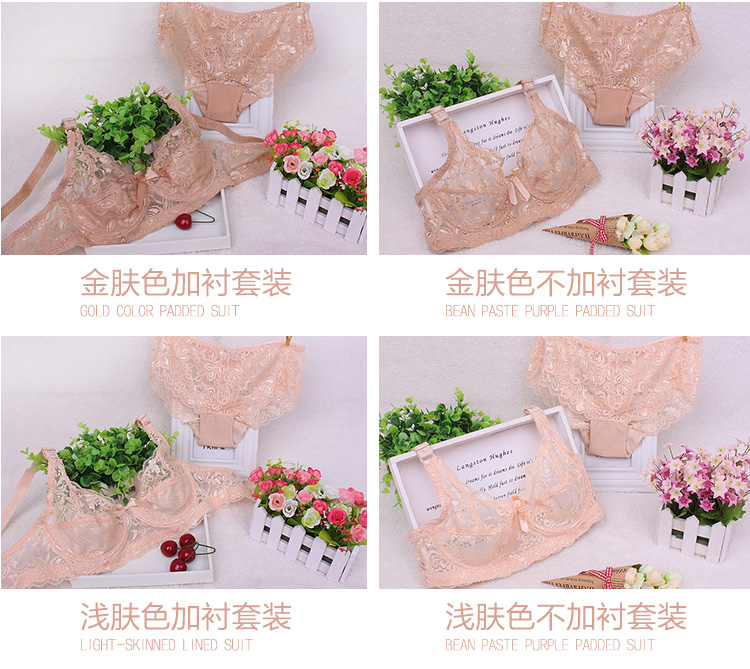 Siêu mỏng gợi cảm ren trong suốt tập hợp áo ngực nữ không có bọt biển trong năm nay bộ đồ lót lớn màu đỏ áo tắm