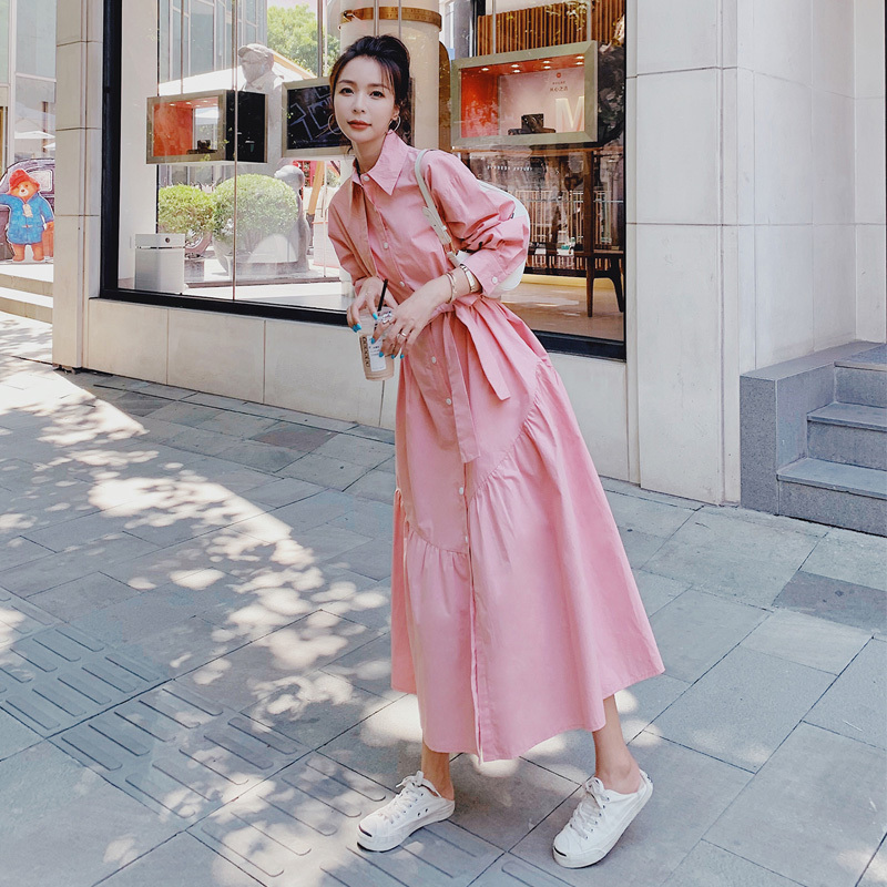 Korean Style Pink Age-Reducing Dress for Women 2026 Spring and Autumn New Gentle Style Waist-Slimming Unique Shirt Dress Korean Style Pink Age-Reducing Dress for Women 2026 Spring and Autumn New Gentle Style Waist-Slimming Unique Shirt Dress