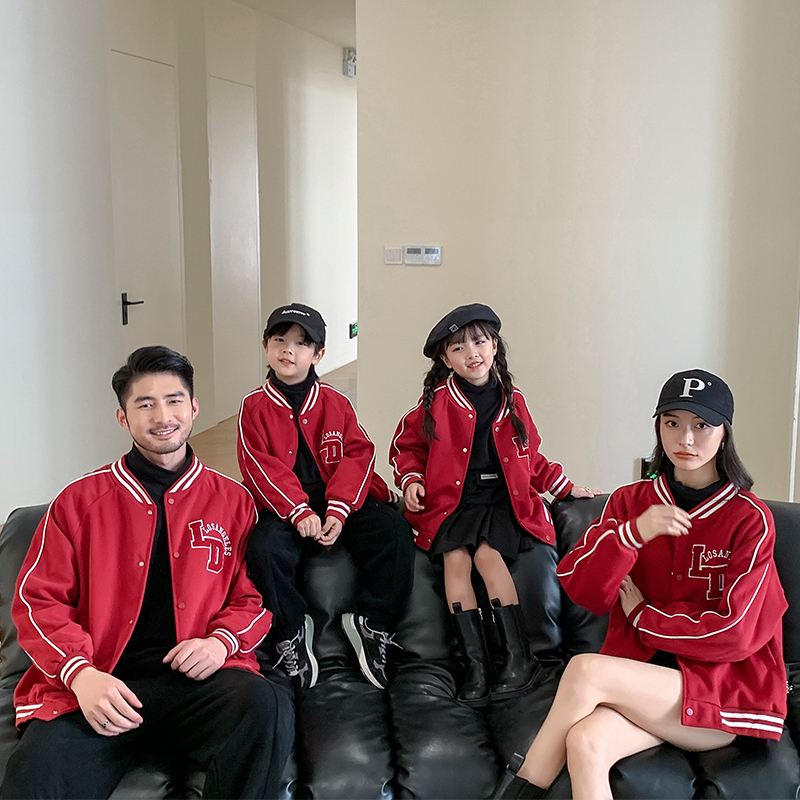 Parent-child wear a family of four autumn baseball uniforms Western style jacket loose casual wild top new mother and child wear trend