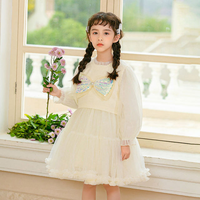 Girls' new princess dress suit 2023 children's clothing Korean version long-sleeved two-piece set children's girl dress