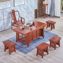 Red Wood Tea Taichung Style Flowers Pear wood Gongfu Tea Table Hedgehog Purple Sandalwood Solid Wood Tea Art Tea Table Chairs Combined Office Table