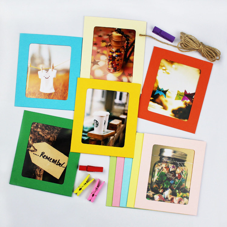 Creative picture frame combination 3456 inch DIY wall hanging simple hanging cardboard photo frame Photo wall decoration hemp rope clip