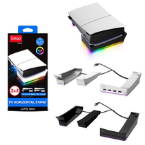 PS5 slim console horizontal storage bracket portable flat bracket with 4 USB interfaces RGB colorful lights