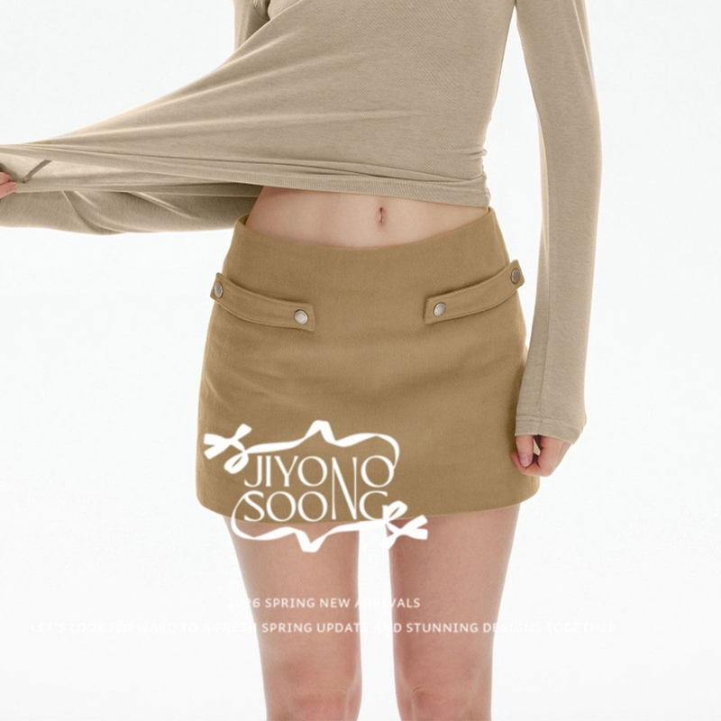 Nkc. European Niche Brand Jiyoosoong Versatile High-Waisted Bodycon A-Line Short Skirt with Double-Breasted Buttons and Elegant Style