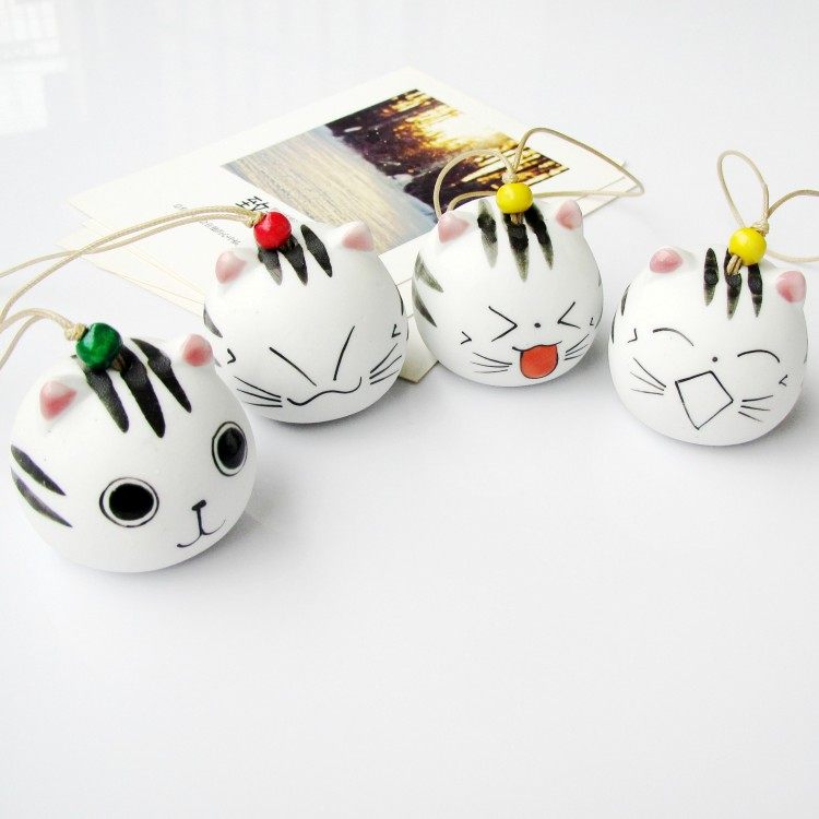 Cheese Cat Expression Wood Fish Bell bell Wind Bell Hanging Decoration Schoolgirl Gift Bag pendant Jingdezhen Ceramic ornament