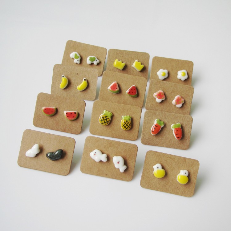 Hand-painted cartoon ear acupuncture female creative small fresh literary ceramic Korean temperament fashion ceramic earrings