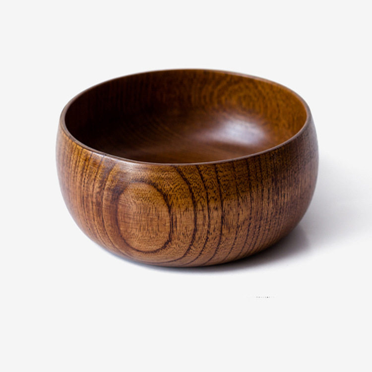 Day-style flat bottom quality whole wood upscale spina date wood bowls children not bronzed by hand and durable rice bowl cutlery