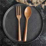 Деревянный японский натуральный креативный комплект из натурального дерева, ложка, посуда