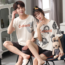 Japanese couple pajamas womens summer cotton nightgown thin mens cartoon large size wear short sleeve home suit