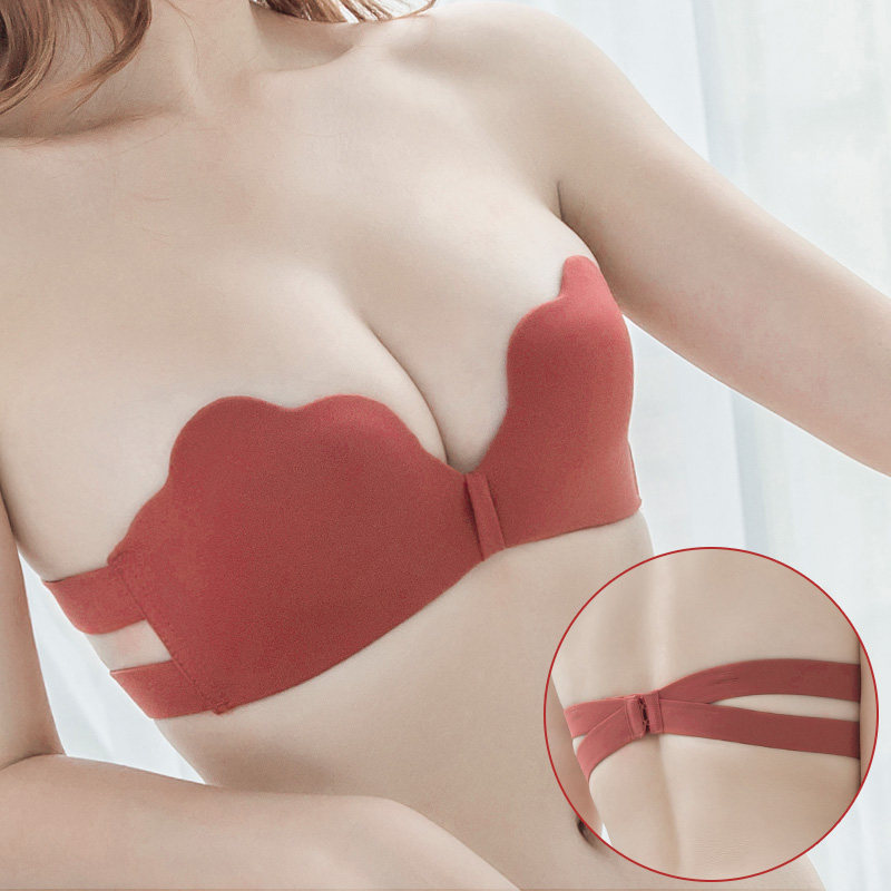 Japanese strapless underwear women's small breasts gather non-slip invisible bra no steel ring beautiful back chest patch wedding special thin