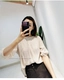 cô: áo sơ mi bóng loáng nữ đầu xuân mới thả lỏng cổ áo búp bê tính khí lười biếng là áo voan mỏng tay giữa - Áo sơ mi chiffon ren