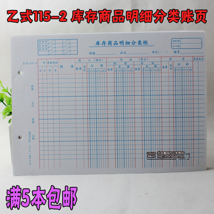 Detailed ledger account page multi-column detailed ledger B type 115-2 inventory commodity detailed ledger