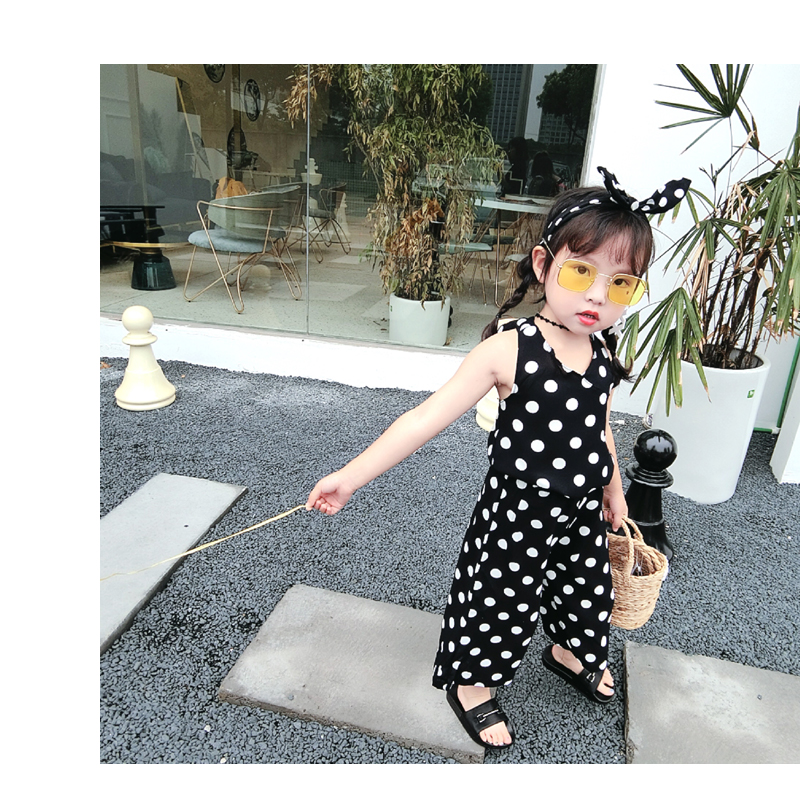 7bao không hoàn lại cho trẻ em phù hợp với bé gái voan sóng điểm ống hàng đầu dây đeo chân rộng quần mẫu giáo quần áo trẻ em nam