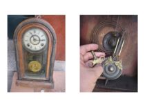 Rare double elephant trademark old mechanical clock from the Republic of China copper machinery Fushou landscape oil painting machinery intact old ornaments