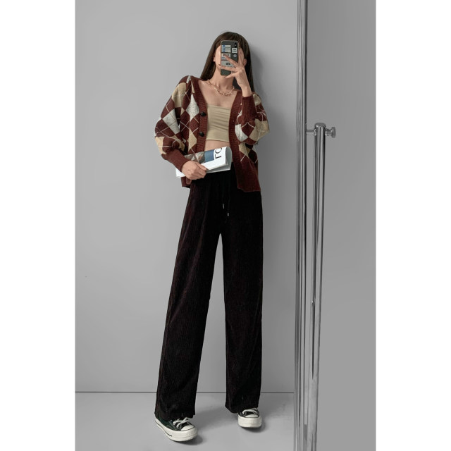 Summer and spring tea wide-leg pants women's corduroy all-match high-waist drape mopping pants straight loose casual spring and autumn pants winter