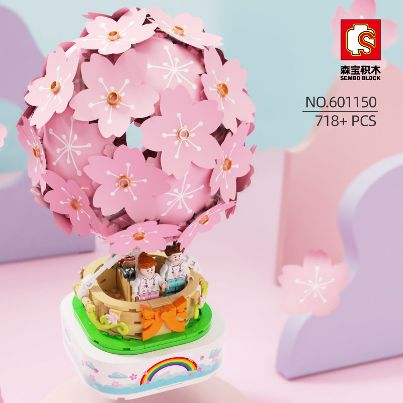 Senbao Building Block Day Style Street View Sakurura Cherry Blossom Hot Air Balloon Compatible 601150 Building Girl Toys