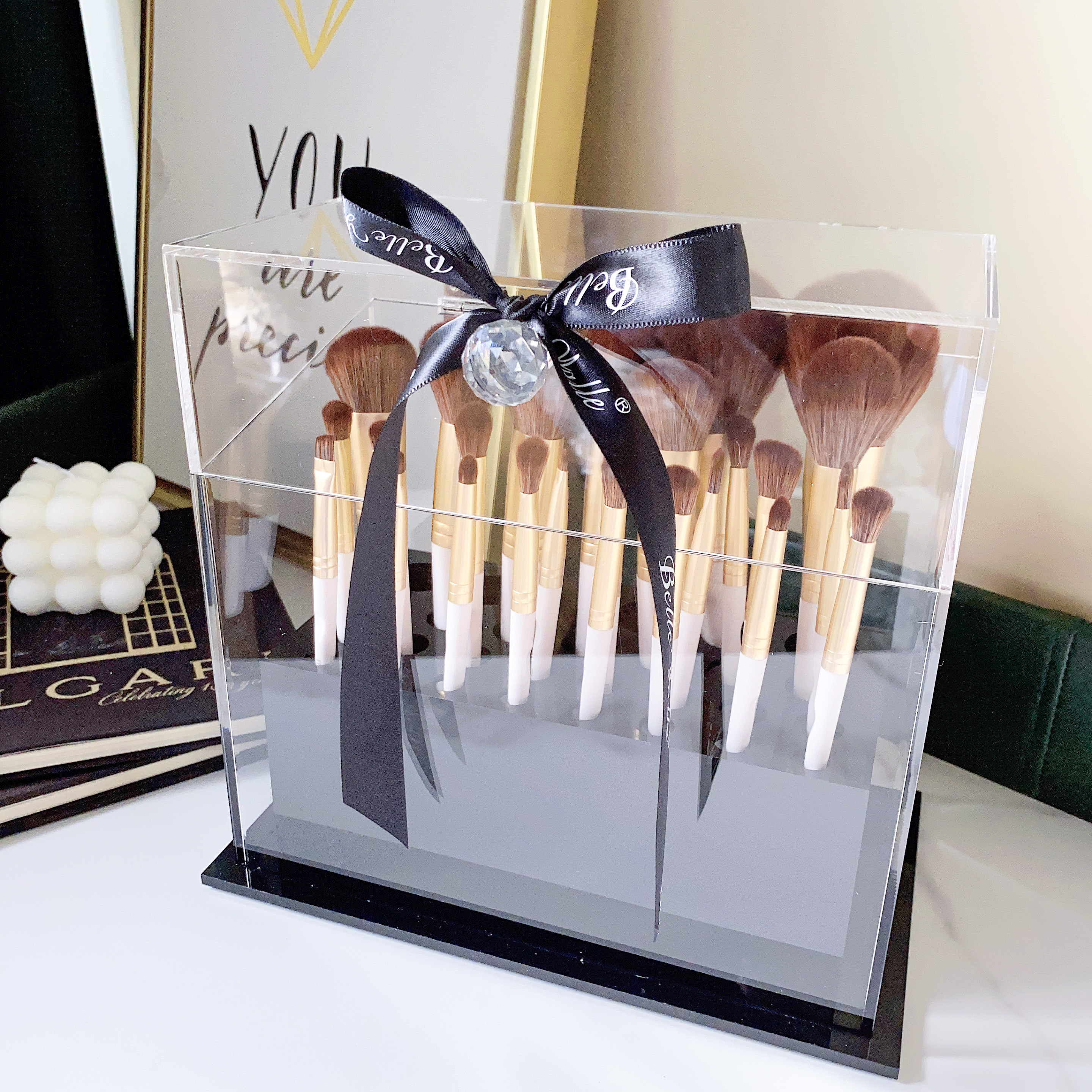 Makeup Brush Sweep Containing Box Barrel Plus High Acrylic Retro Luxurious Dust-Proof Brush Bucket Makeup Sweep Rack Big Long Brush Bucket Shelf