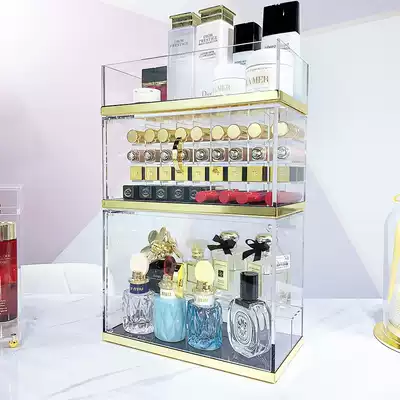 Cosmetics storage box Net red desktop makeup table multi-layer shelf multi-function dustproof grid acrylic European style