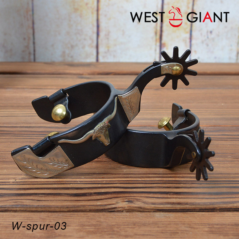 Export grade black steel Western Spurs Western cowboy riding horse carving spurs male bull rolling teeth giant tooth tooth tooth tooth tooth tooth tooth tooth giant