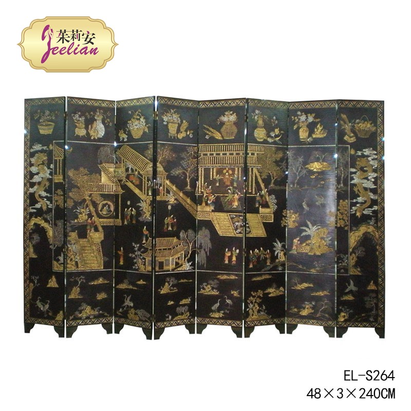 Julianne European hand-painted classical figure landscape solid wood single-sided 8 pieces of mud Diao painted flower screen with copper foot cover
