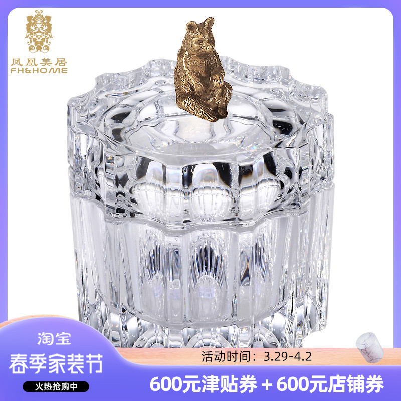 Phoenix Beauty Residence Luxurious Style Pure Copper Cute Little Bear Czech Crystal Glass Jewelry Storage Box Newlywed Gift