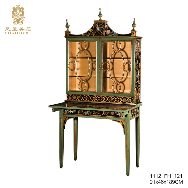 Julianne Special Cabinet Spot American Retro Hand-painted Solid Wood Noble Van Black Green High Foot Bookcase With Desk