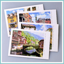 4 French modern oil painting romantic European town-second season Art collection postcard