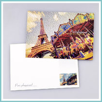 Paris French vintage oil painting double-sided color postcard carousel with Eiffel Tower