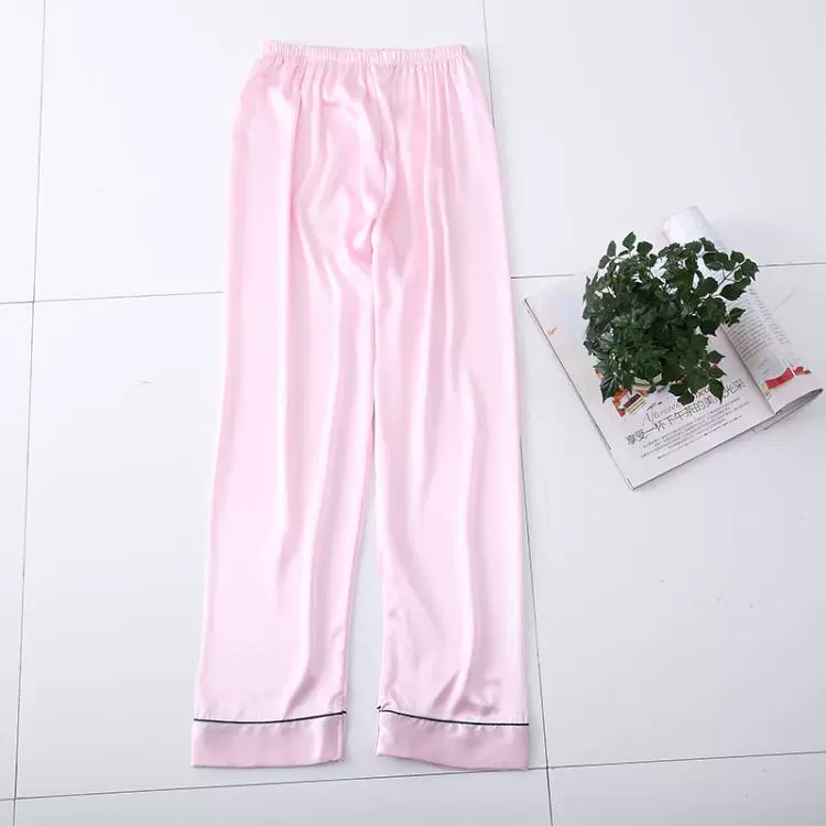 Pijama quần phụ nữ mùa thu pyjama nam quần tây mùa hè mỏng lụa pyjama phụ nữ đồ ngủ rộng rãi của nam giới mô phỏng lụa quần ở nhà phụ nữ - Quần tây