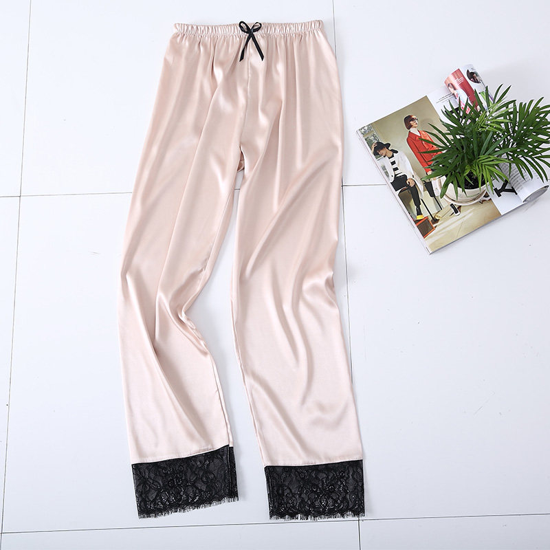 Silk women's single pajama pants summer and autumn new comfortable loose lace sexy pajama pants women's home pants women's trousers