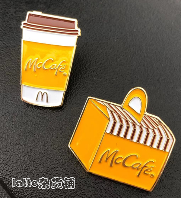 McDonald's Badge McCaffe Pins Badge Coffee Cup McCaffeCake Medallion Full set of 2 pieces