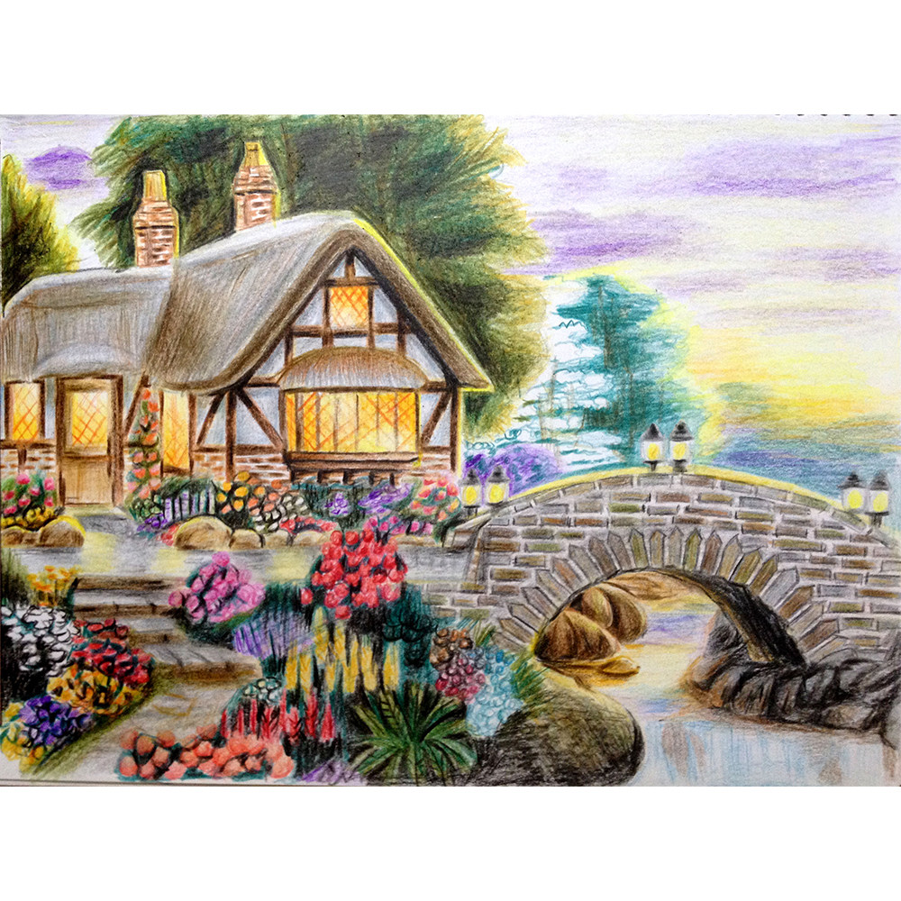 Z042水溶彩色鉛筆唯美四季風景畫耶誕景色雪景驢大萌教程基礎手繪素材