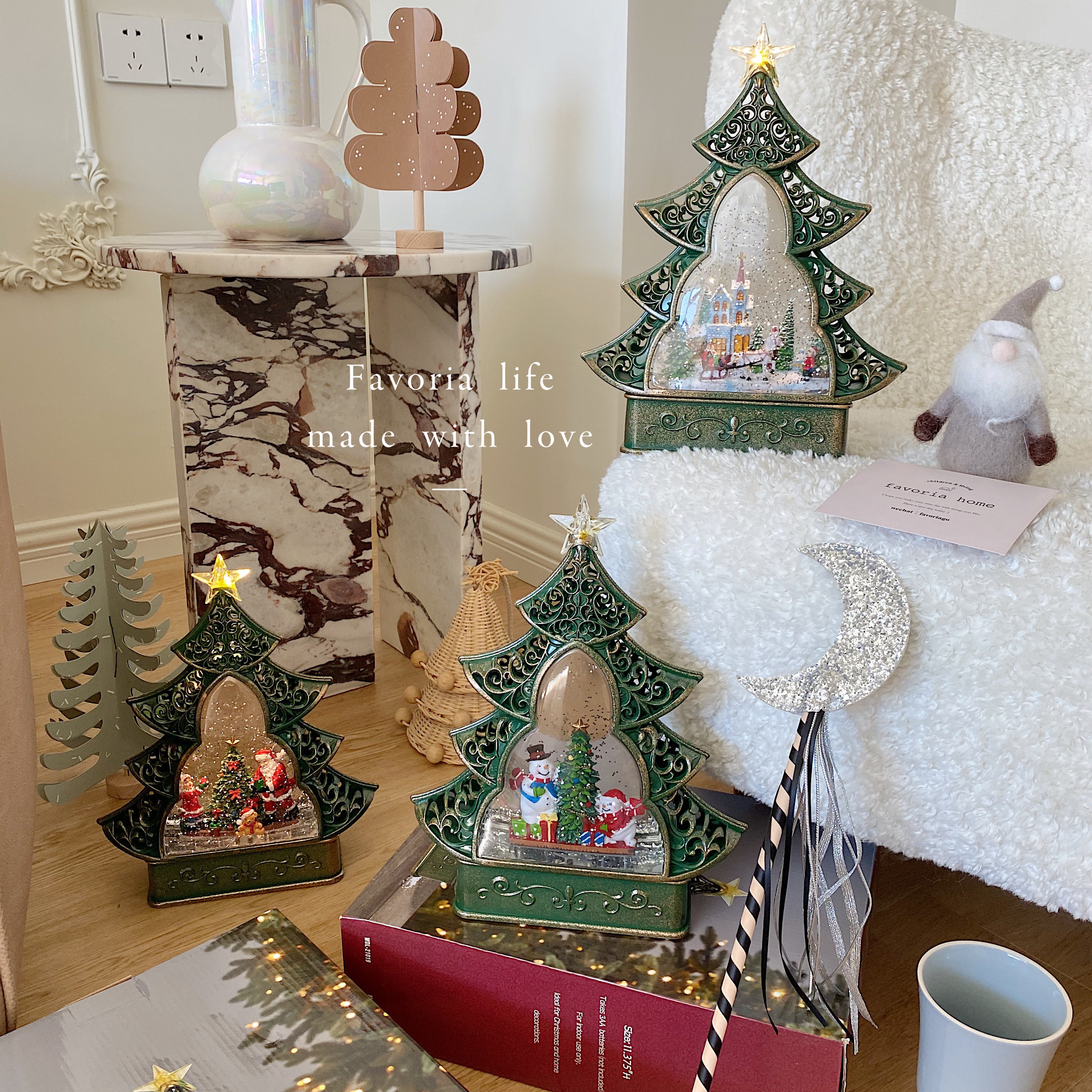 Favooria Korean teas Christmas tree music box Snowflake Eight soundboxes Christmas small night light Decorative Gifts Swing-Taobao