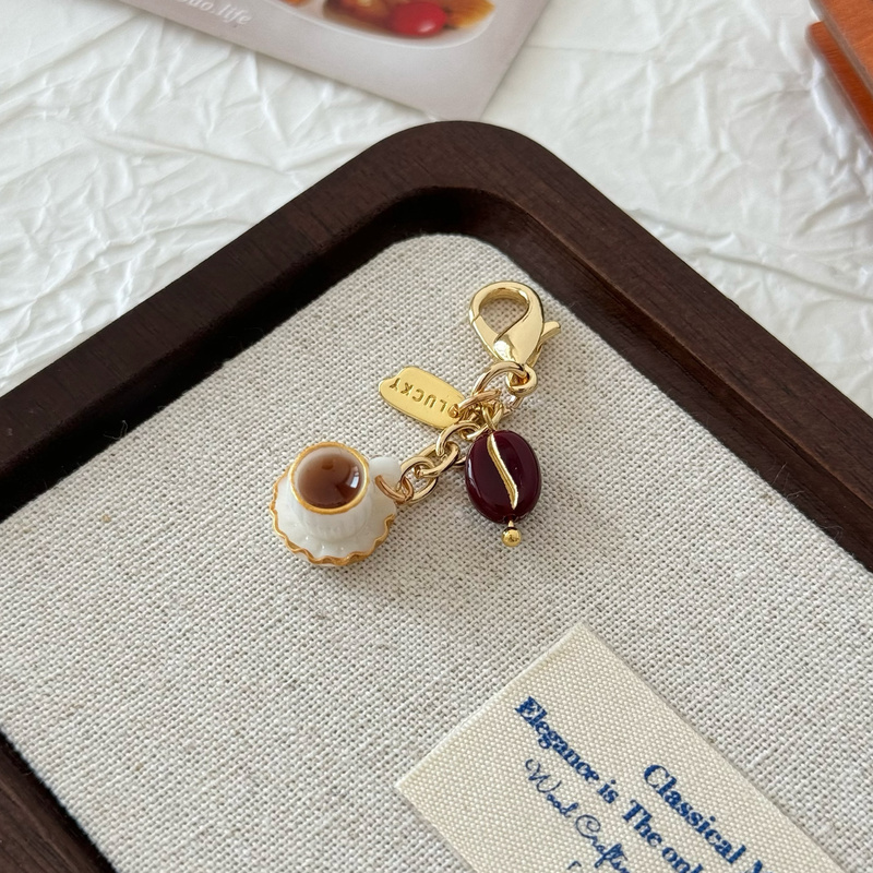 Original Handmade Coffee Bean Cup Coin Purse Pendant Zipper Buckle Earphone Bag Decoration Notebook Keychain for Women