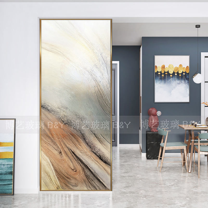 Simple Art Glass Entrance Sliding Door Living Room Partition Decorative Glass Tempered Light Luxury Bathroom Abstract Modern