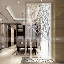 Art glass entrance partition screen modern simple transparent deep carving gold foil shoe cabinet fortune tree living room entry