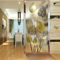  Art glass entrance partition modern simple leaf double-sided translucent deep carving custom craft glass shoe cabinet