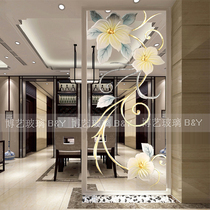  Art glass entrance partition screen Modern simple transparent deep carved gold foil shoe cabinet European style