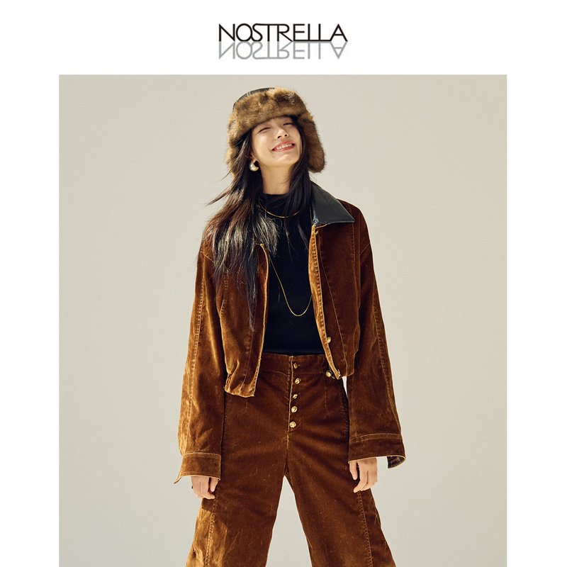 Nostrella26 Autumn and Winter Original Design Suit Retro Washed Flocking Three-Season Top Wind-Resistant Jacket for Women