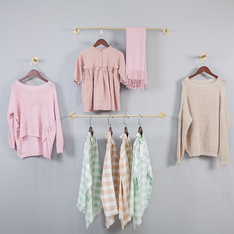 Clothing Shop Golden Positive Side Hanging Clothes Rod Clothes Front Show Shelves Shop Wall-mounted Anti-Crash Wall Stickup Racks Clotheshorse