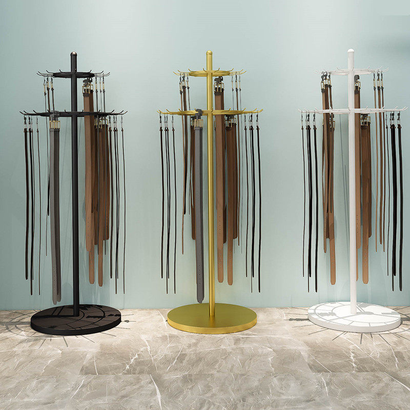 Men's clothing store belt display stand, special leather goods for shopping mall, belt bags, belt storage racks, hanging display shelves, pulleys