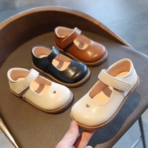 Girls small leather shoes 2021 Spring and Autumn new black soft bottom baby princess fashion foreign style English childrens shoes