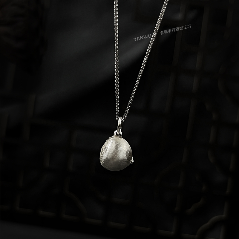 Plant Series Chestnut New Chinese Style Pendant Fruit Necklace 99 Pure Silver Necklace Chestnut Artistic Sweater Chain
