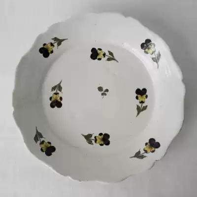 Hand drawn OUT Vintage medieval French Nevers hand painted small flower plate