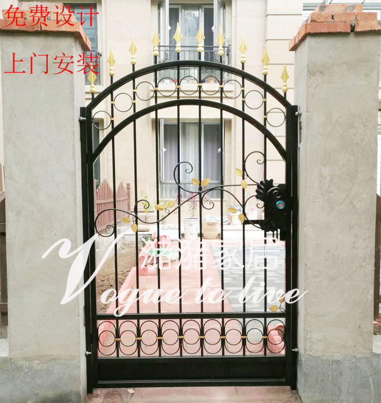 Nordic Wrought iron gate Courtyard door Double door automatic door Rural yard wall gate Household rural outdoor