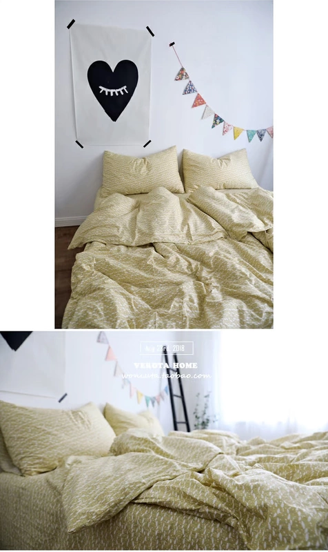 [Ốc] tháp kiểu Nhật hoa vàng in khăn trải giường cotton quilt ba gia đình bốn - Bộ đồ giường bốn mảnh